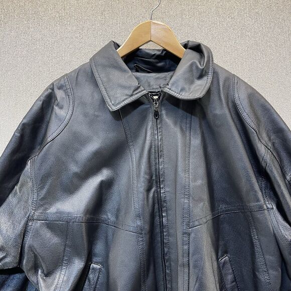 TownCraft Leather Bomber Jacket Men's Large Quilted Removable Liner Full Zip - Picture 3 of 11